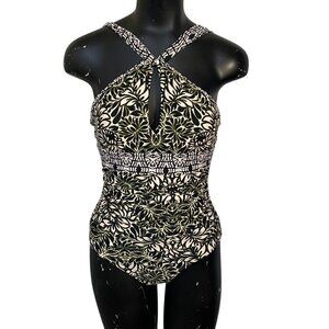 NEW Ellen Tracy Tropical Floral Keyhole One-Piece Bathing Suit Size 8